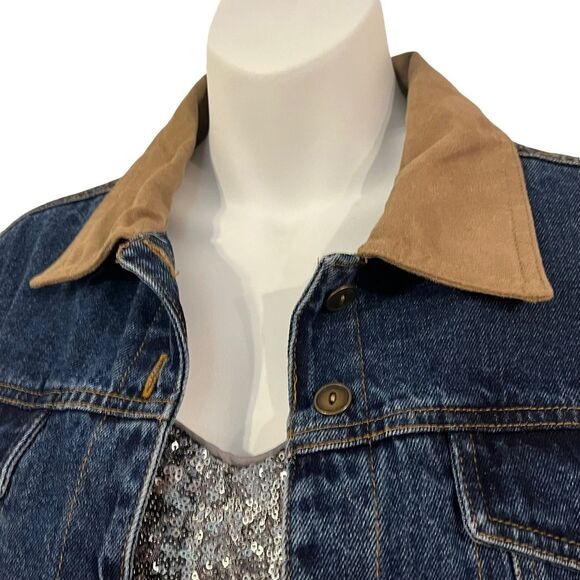 Studio‎ Ease Vintage Women Blue Denim Tan Collar Button Front Jacket Size 8 - Picture 3 of 9